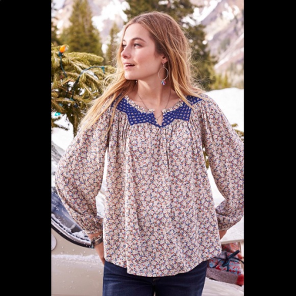 Sundance Tops - SUNDANCE: Embroidered Neckline Floral Blouse